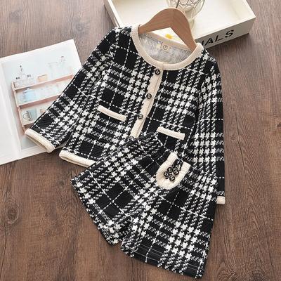 Children's Suit Girls Western Style Small Fragrance Black Plaid Pattern Jacket Shorts Two-piece Suit