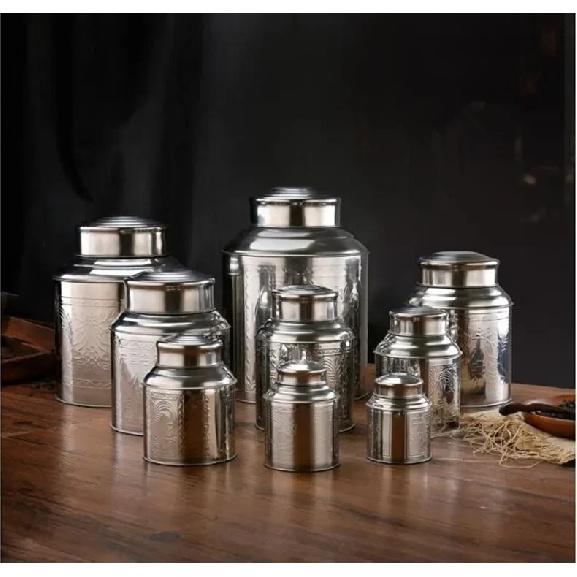 Stainless Steel Large Tea Pot Caddy Packaging Iron Box Household Portable Mini Metal Small Sealed Canister Storage Bottles Jars