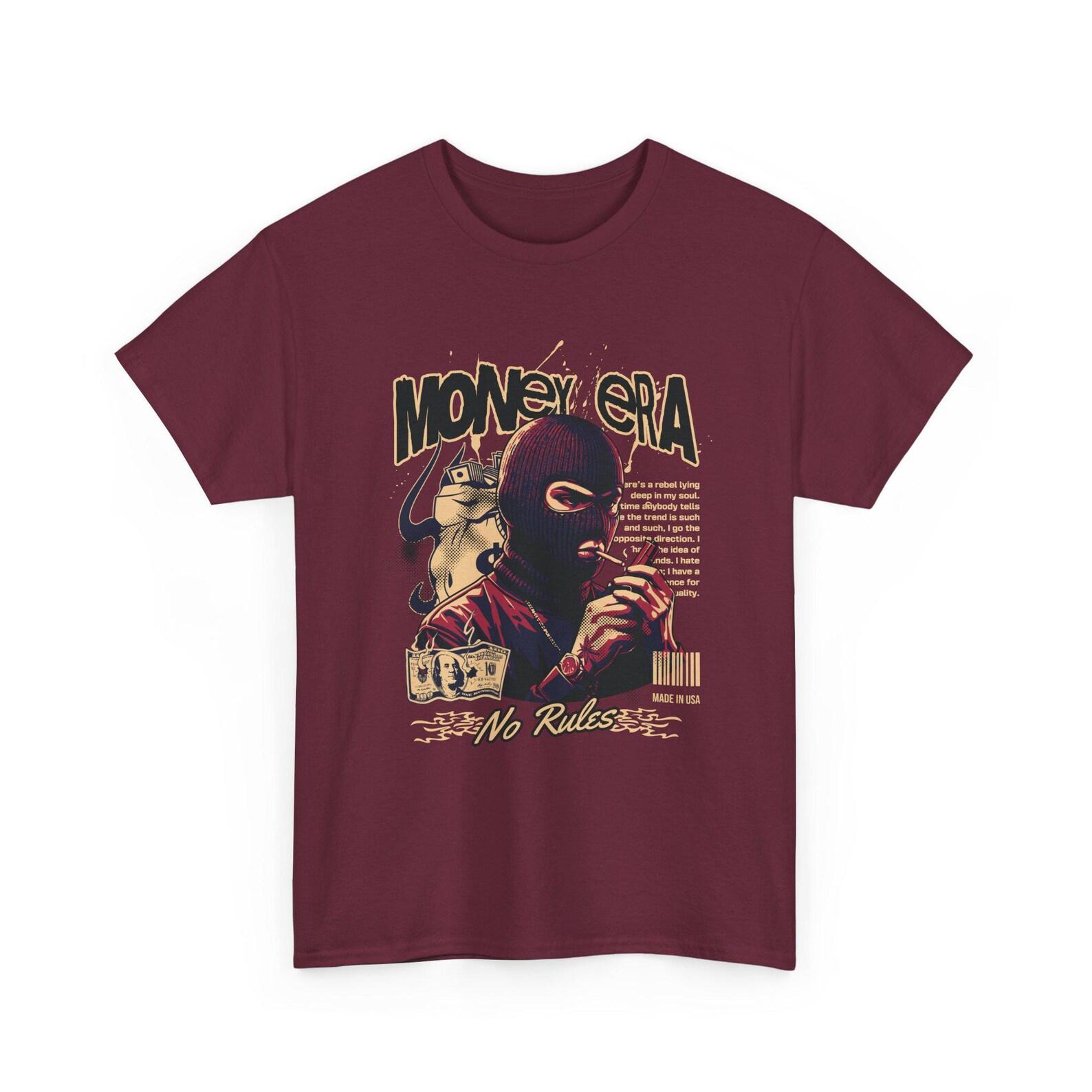 Money Era Hustle Syndicate Tee, Streetwear Hustle T-Shirt, Ski Mask Robber, Hip Hop Style Clothing L