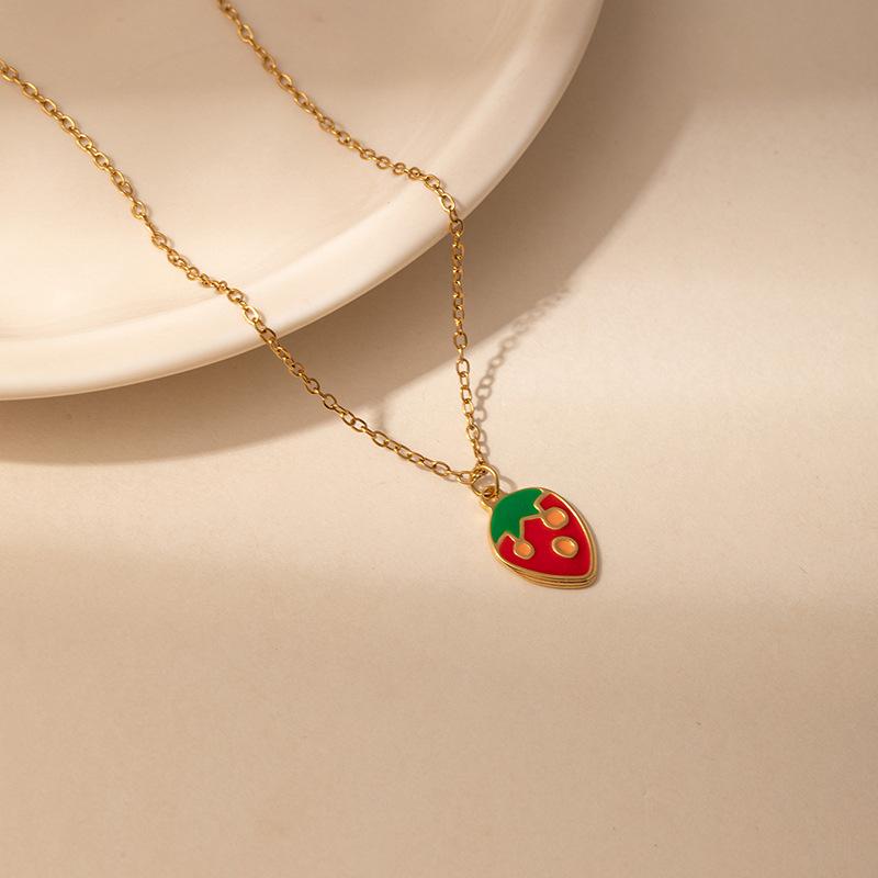 Cross-Border Fruit Necklace: Strawberry & Pineapple Pendant - Simple Women's Clavicle Chain