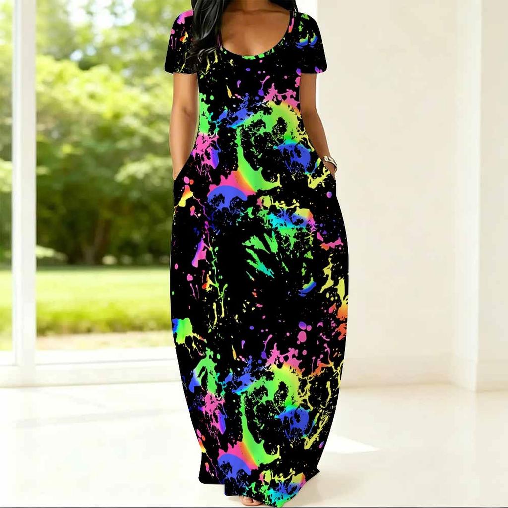 Oversized Ladies Crew Neck Dress Short Sleeve Soft Fabric Garment For Summer Picnic And Daily Casual Use
