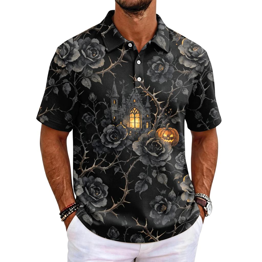 Men's Halloween Print Short Sleeve Shirt for Casual Party Wear