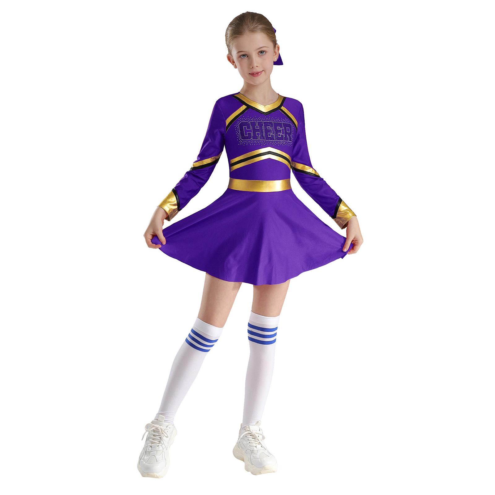 

Костюм Cheer Leader для дівчаток з довгим рукавом для танцювальної сукні Cheerleading Dress Up на Хелловін темно-фіолетовий колір