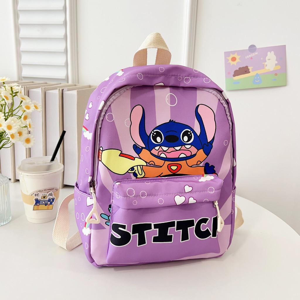 Stitch Children Cartoon Print School Backpack With Breathable Nylon For Kindergarten Kids