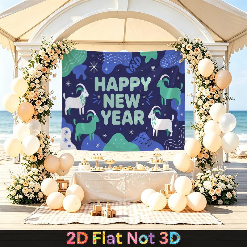 Party Backdrop New Year Flat Festive Goat Pattern Multi Layered Celebrations Photo Booth Background Front Door Decor