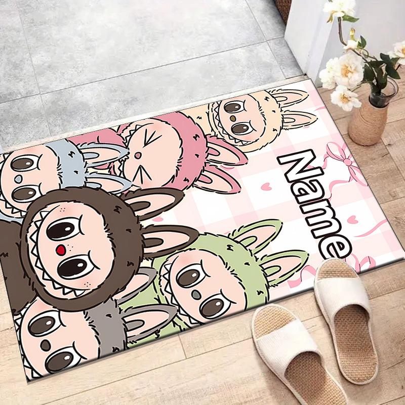 Custom Labubu Mat Personalized Name, Polyester Washable Indoor Entryway Rug, Gift for Christmas, Easter, Thanksgiving Day