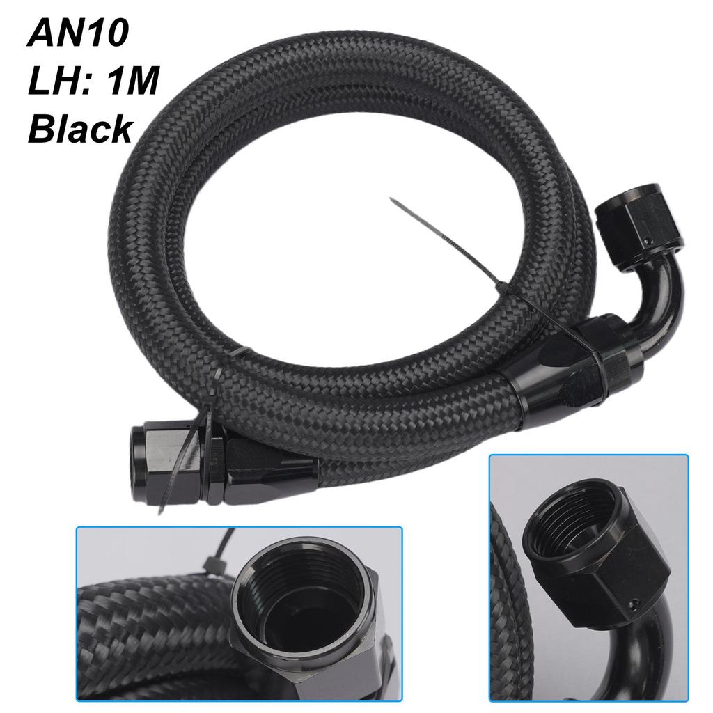 1m 10 AN Black Nylon Braided Oil/Gas Hose Kit with Detachable Fittings