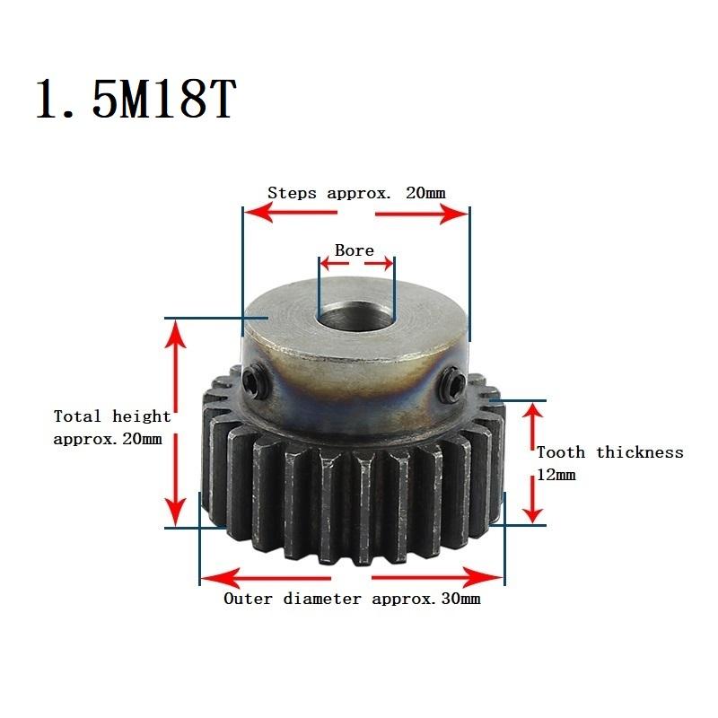 1 Stück Stirnrad 1,5M 15Z/16Z/18Z 45# Kohlenstoffstahl Hochfrequenzhärtung Zähne Zahnrad Bohrungsgröße 5/6/6,35/7/8/10/12 mm
