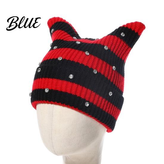 Cozy Headwear for Crochet Headgear Women Girls Ear Hat Girls Cat Striped Slouchy Retro Style