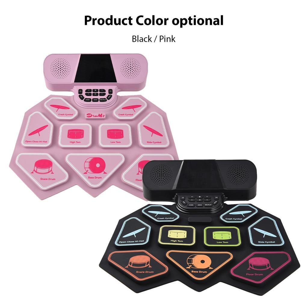 Electronic Drum Set with Dual Speaker Hand Roll Drum Set Ultra Thick 9 Pads Supports BT MIDI