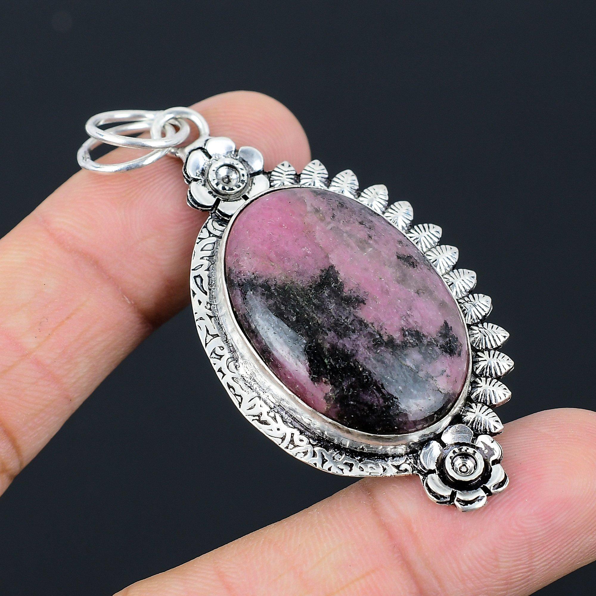 

Friendship Day Sale 925 Silver Rhodonite Gemstone Birthday Flower Unique Pendant