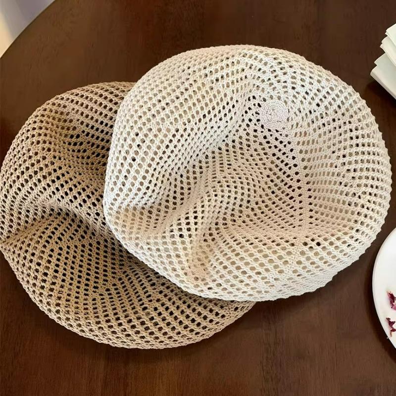 2026 Y2K Vintage Hollow Out Beret Hats Solid Color Breathable Spring Summer Caps Korean Ins Fashion British Painters Buckle Hats