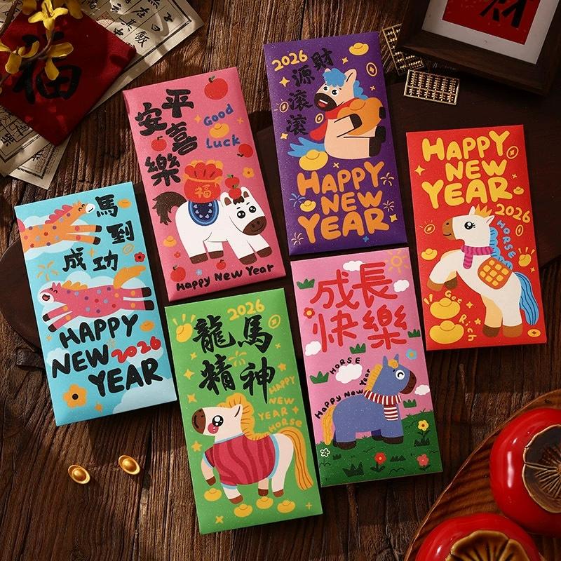 6 st 2026 Hästens År Röda Kuvert Lyckopåse Vårfest Välsignelse Ficka Rött Kuvert Nyårsdekoration Gåva