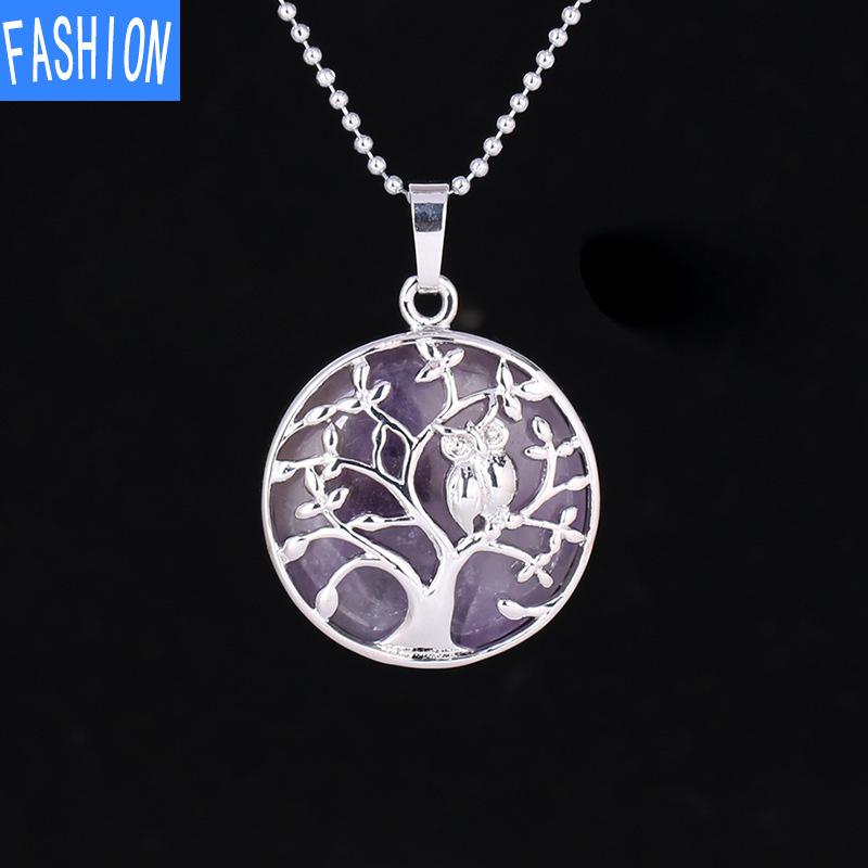 

Кулон из натурального кристалла с маленьким животным в виде совы, полудрагоценный камень, летнее модное европейское и американское ожерелье amethyst