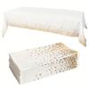6pcs Premium Disposable Tablecloths, White with Golden Dots, & Leak-Proof, 54 X 108 Inches, Rectangular Plastic Table Covers for Parties, Weddings