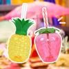 3/6pcs Plastic Strawberry Pineapple Drinking Cup with Straw Drinking Juice Cup Tropical Summer Cups Hawaiian Summer Party Cup