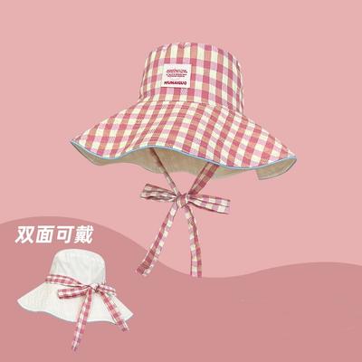 Double-sided Plaid Fisherman's Hat Children's Summer Thin UV-proof Foldable Large Brim Sunshade Sun Hat