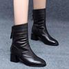 Martin boots women's medium heel thick heel black velvet warm versatile short boots new autumn and winter cotton boots