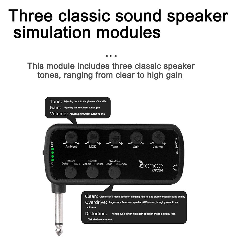 Multi-Effects Amp USB Chargable Recording Electric Guitar Headphone Amplifier with Effects Delay Reverb Chorus Vibrato Flanger