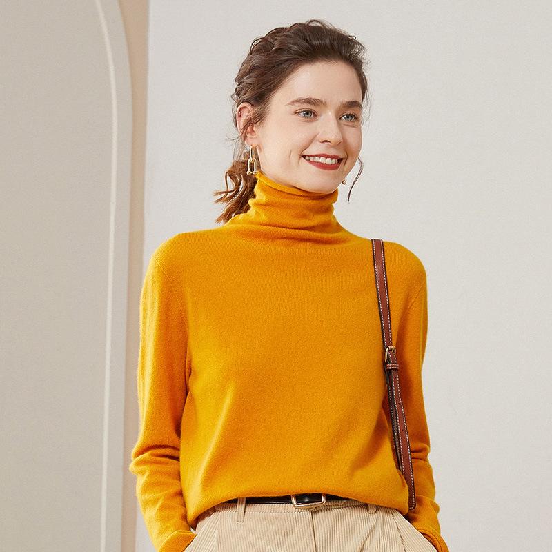 Women’s Cashmere Pile Collar Sweater - High Collar, Knitted, Loose Fit, Slim Inner Layer