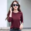 Women‘s Round Neck Long Sleeve Slim Fit T-Shirt Cotton Solid Layering Top Tee