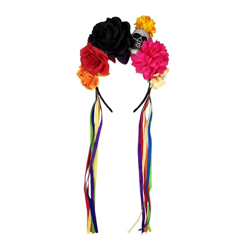 Faixa de Cabeça com Design de Flor de Caveira Para Festa de Halloween Leve Confortável Aro de Cabelo Faixa de Cabelo Única Acessório de Cabeça para Cosplay