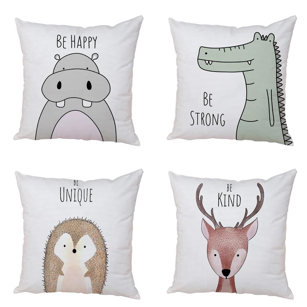 Nordic Zebra Hippo Giraffe Lion Crocodile Pillow Case Decor Animal Cushion Cover for Sofa Home Peach Skin Pillowcase 45x45cm
