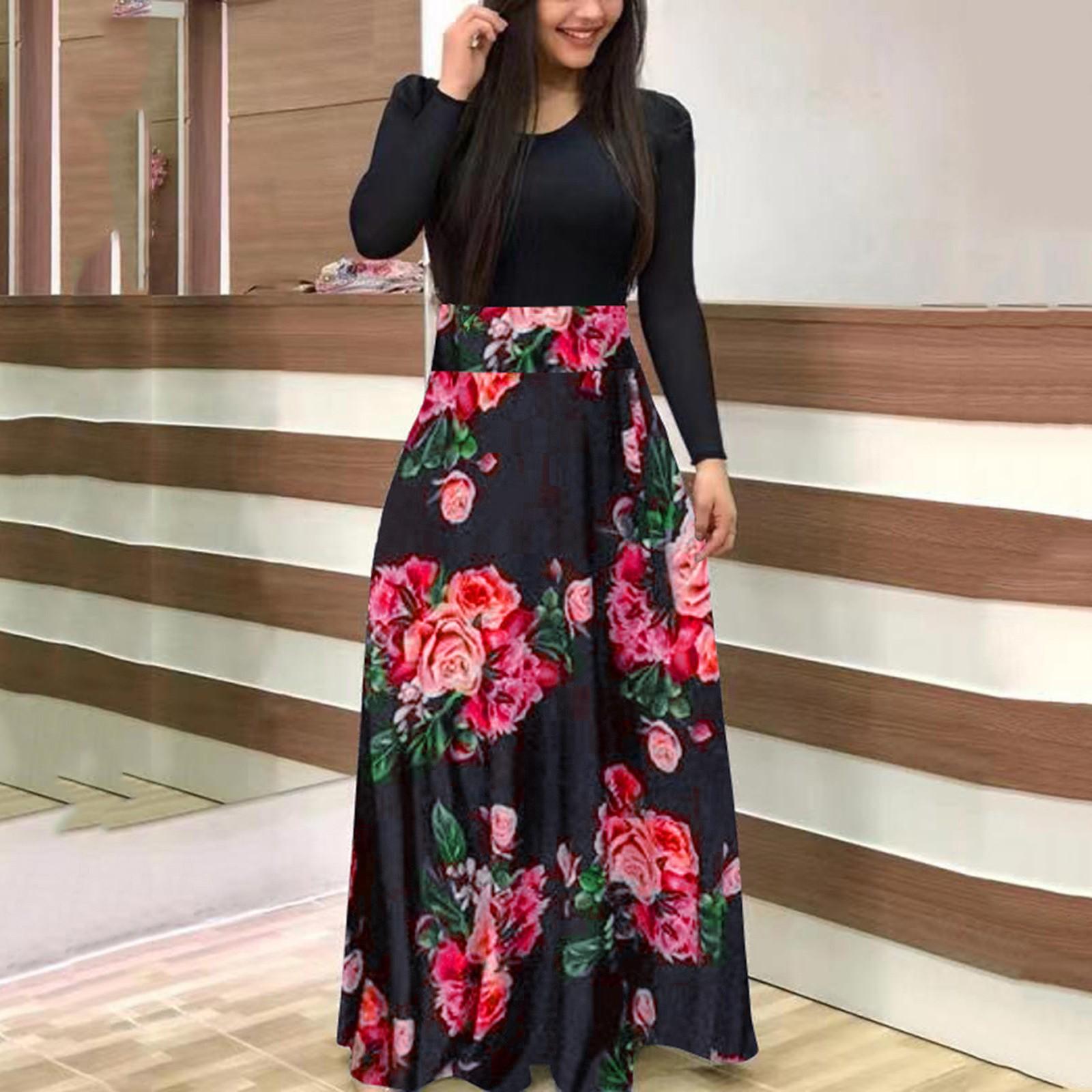 

Женские длинные рукава с цветочным принтом, свободные свадебные праздничные вечерние платья макси XL розовый