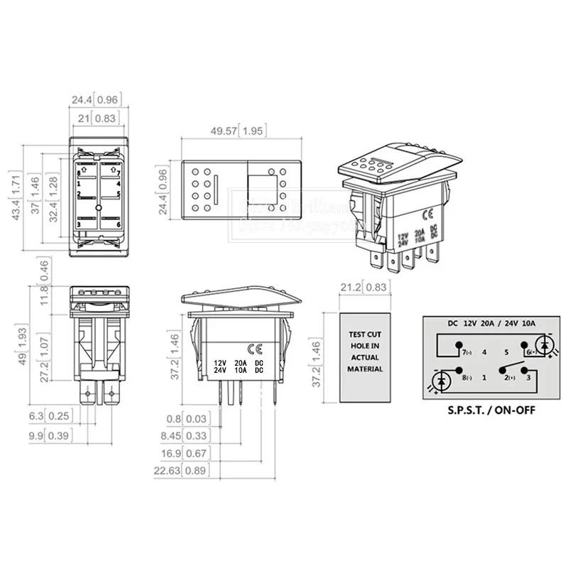 1pcs Car Boat Caravan Rocker Switches 12V 24V 5 Pin Waterproof Rocker Switch Dual Blue LED Light Bar