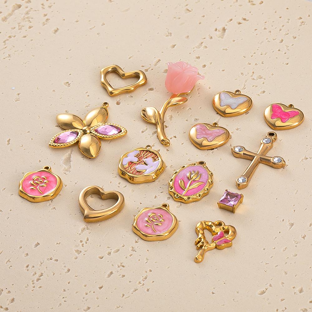 Stainless Steel Pendant Series Pink and Purple Cute Pendant Multiple Choice Earring Components DIY Necklace Jewelry Accessories