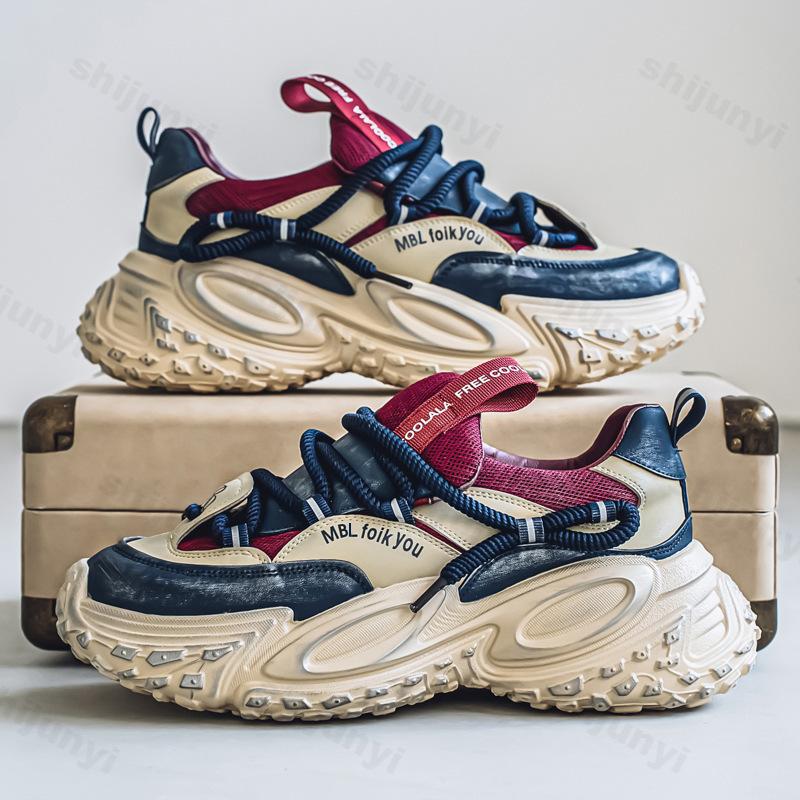 

Модные мужские кроссовки с низкой посадкой, на толстой подошве, повседневные, спортивные, 2025 осень, сетчатые, дышащие, модный тренд, универсальные, нескользящие, нишевые, массивные кроссовки 39 синий