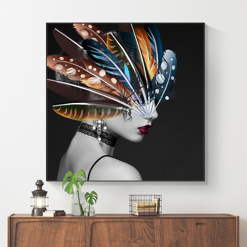 Portrait Art Canvas Paintings On The Wall Posters And Prints Girl with Feather Canvas Prints Home Wall Decorative Pictures