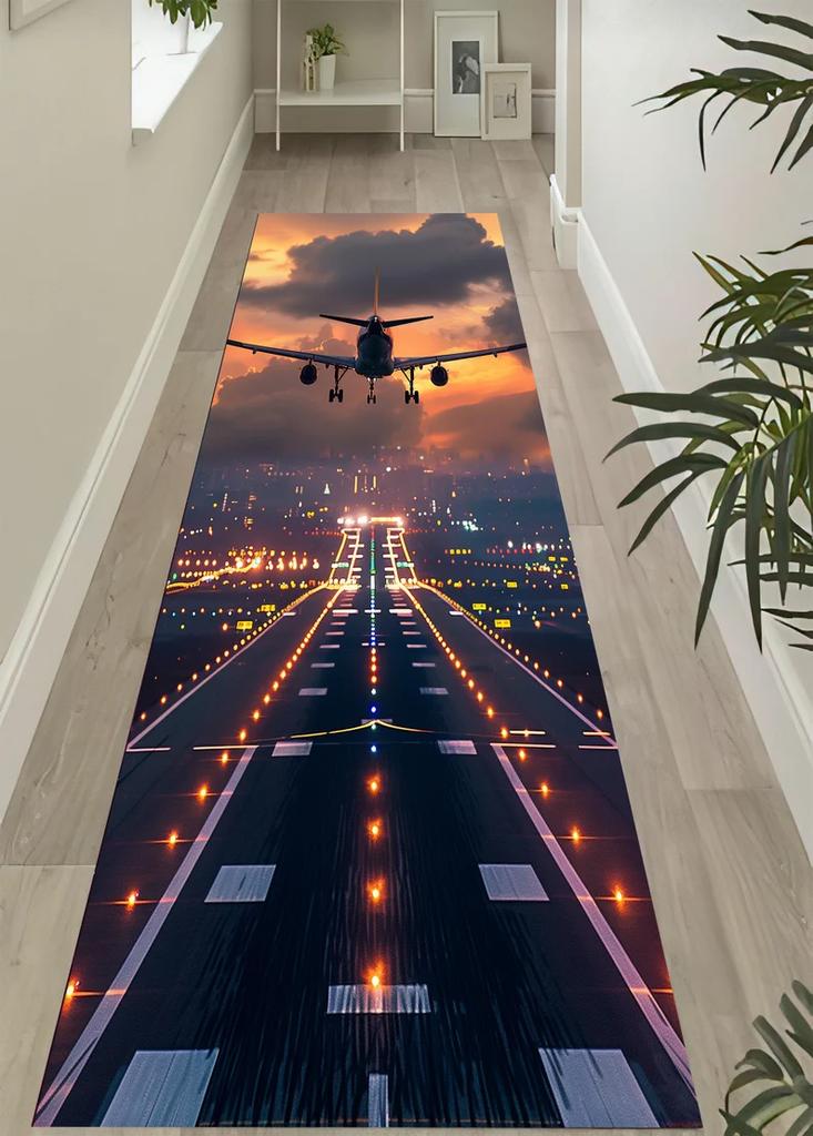 Tapis de piste Couloir d'aéroport pour compagnies aériennes Piste Avion Amoureux d'avions Tapis de jeu au sol pour salon Chambre à coucher Décoration Tapis de maison