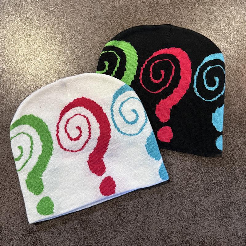 Fashion Colored Question Mark Pattern Neutral Casual Warm Knitted Hat For Autumn