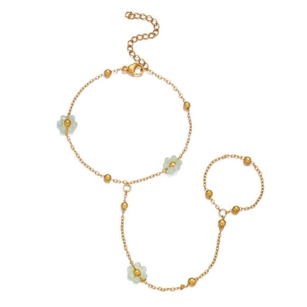 Colorful Crystal Beads Finger Bracelet Stainless Steel Finger Ring Chain Link Chain Bracelet Beach