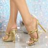 Goldene spitze Zehenpartie Open-Toe High Heels Damen Pantoletten 2025 Sommer Modedesigner Sexy Party Slingback Strand Damen Pantoletten