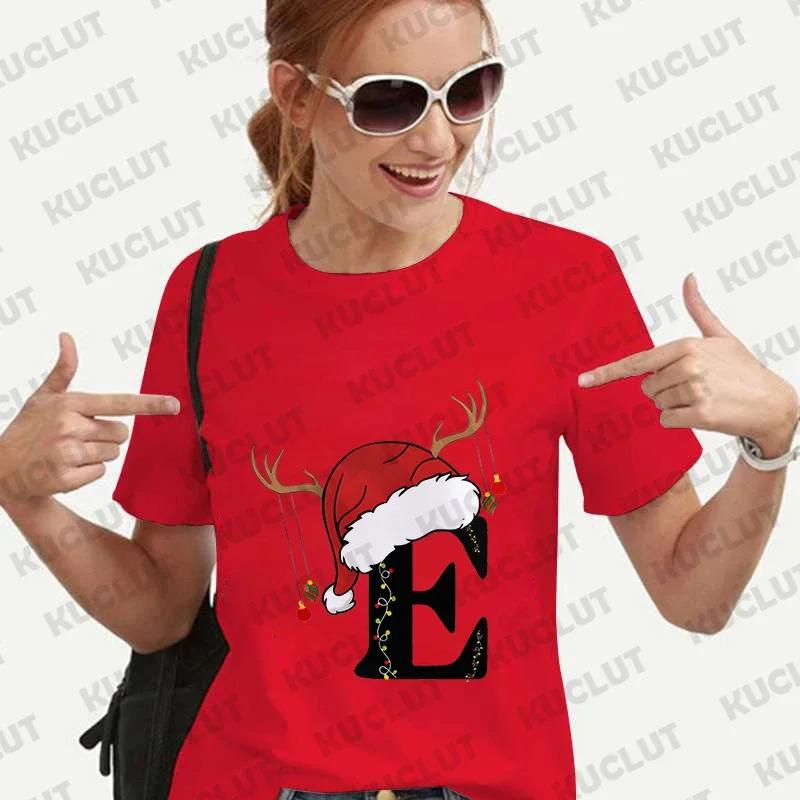 T-shirt Stampata con l'Alfabeto di Natale Moda Donna Regalo Buon Natale per Abbigliamento Femminile Magliette Casual a Manica Corta Harajuku