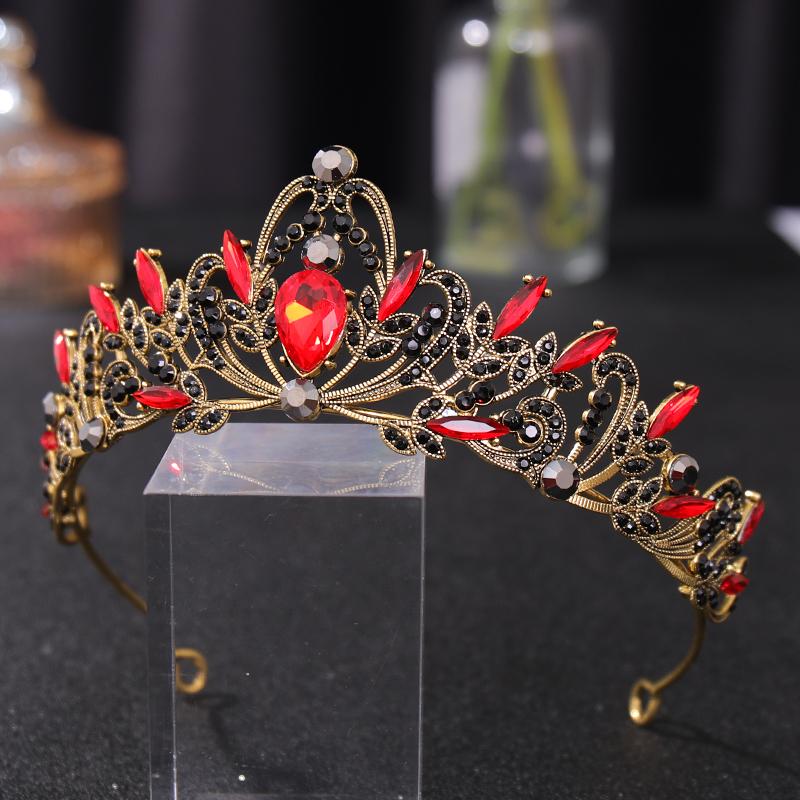 Wedding Crown Gold Tiaras Bridal Headband Red Crystal Tiaras Crowns Crown Bride Headpiece Wedding Hair Accessories
