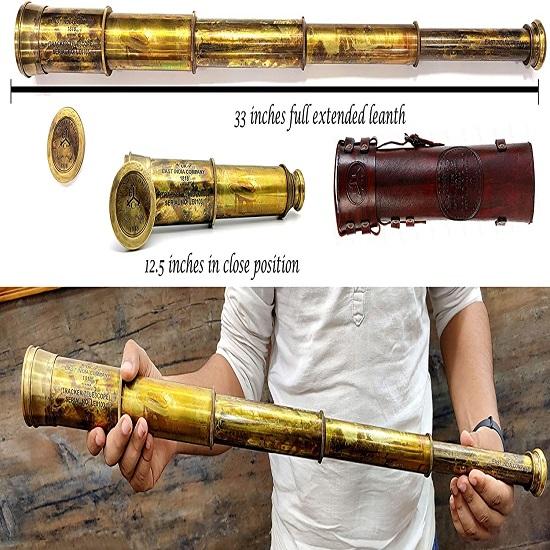Brass Telescope 81.28 Cm Replica of East India Company 1818 Tracker Telescope, Collapsible Decorative