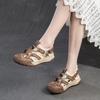 Johnature Retro Runde Zehen Atmungsaktive Mesh Sport-Sandalen Echtes Leder Leichte Damen Schuhe