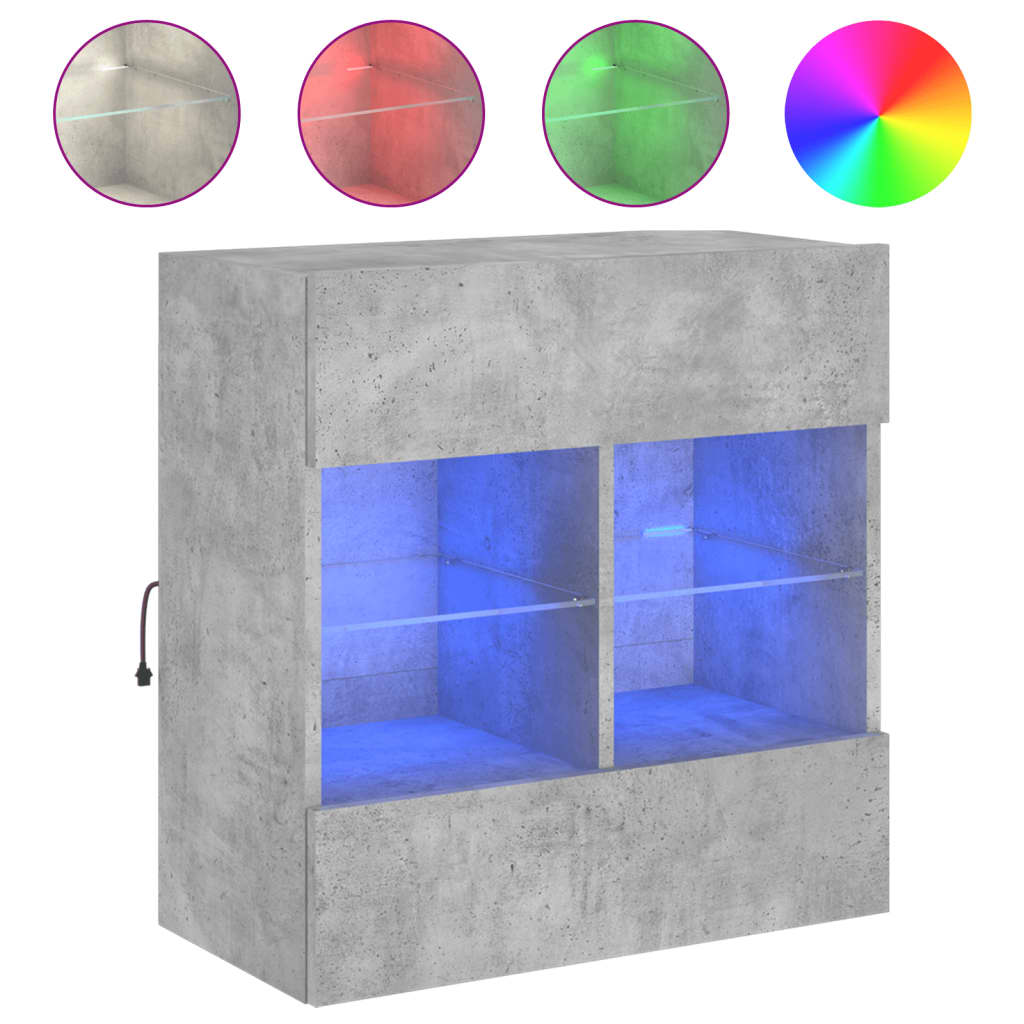 Wall Mounted TV Cabinet with LED Lights Concrete Grey 58.5 X 30 X 60.5 Cm
