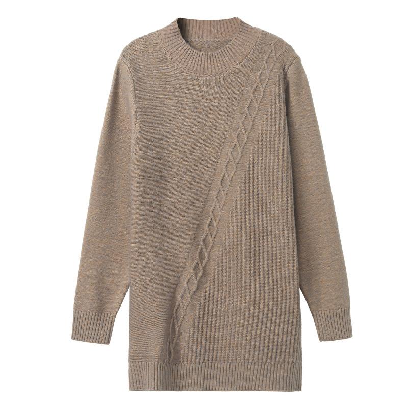 Pull d'automne pour femmes, couleur unie, ample, mi-long, col montant, tricoté uni, pull de base