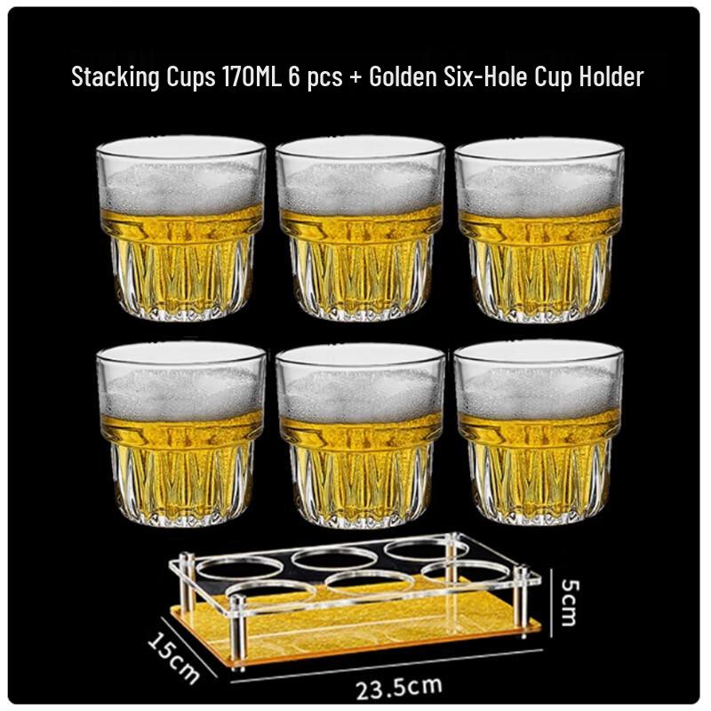 Langxi Stackable Beer Glass Set with Gold Rack