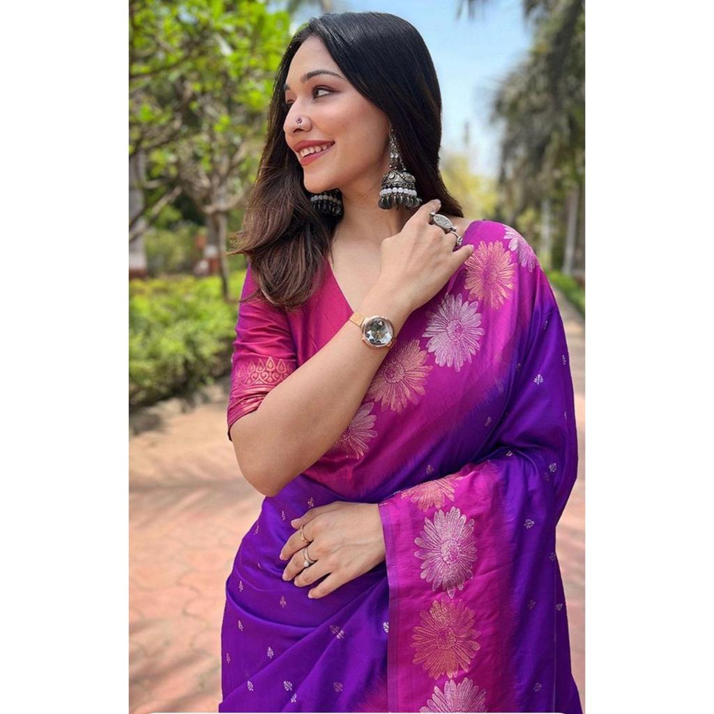 Beautiful Zari Work In Form of Traditional Motifs.  Elegantly Decorated with Gorgeous Solid Jacquard Weave That Gives a Perfect Look To the Outfit.