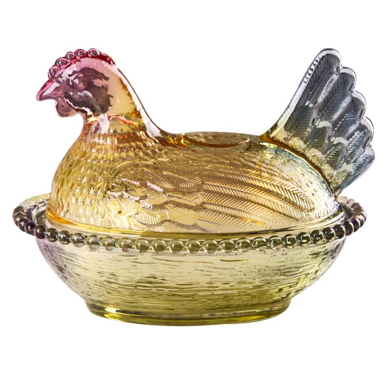 Flavinci Colored Glass Chicken - Shaped Jar, Thickened Vintage Home Decor & Multi - Use Storage for Candy, Nuts and Snacks