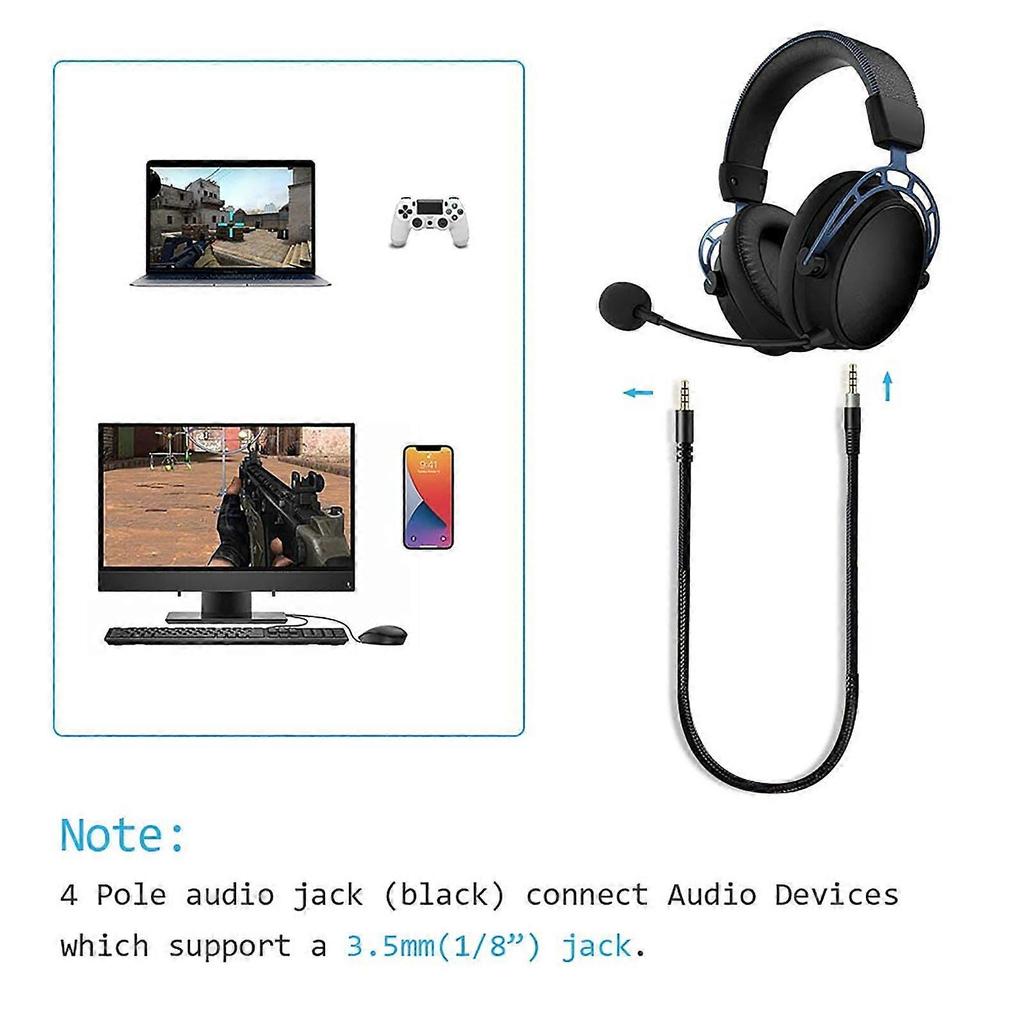 Cabo de Extensão Auxiliar 3,5mm Trançado de Nylon de Reposição para Fones de Ouvido para Jogos HyperX Cloud Mix para Alpha S Multicor
