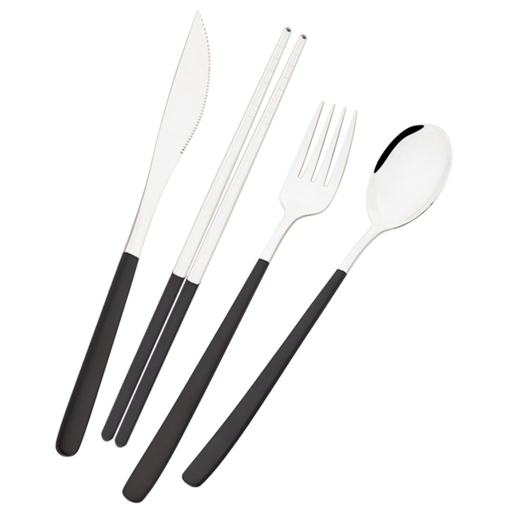 4pcs Colorful Dinnerware Set Knife Fork Spoon Chopsticks Cutlery Set Mirror Stainless Steel Flatware Western Kitchen Tableware