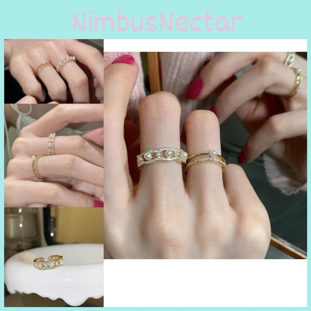 Fashionable Ins Style Double Layer Pearl And Rhinestone Ring For Women In Unique Design