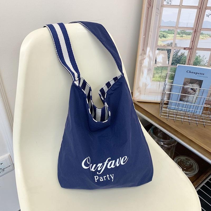 Striped Double-sided Tote Bag Women's Lazy Wind Contrasting Color Shoulder Bag Large Capacity Leisure Commuting Versatile Shoulder