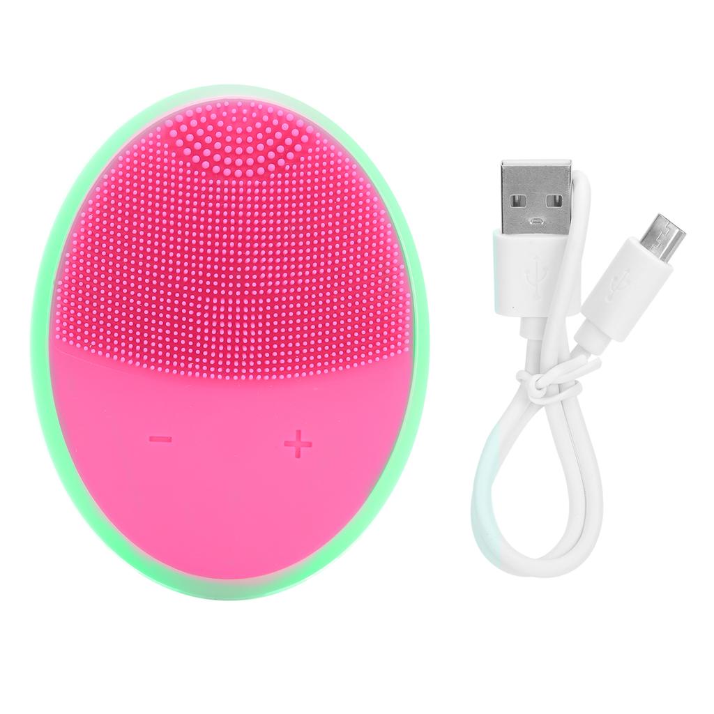 Ultrasonic Silicone Face Cleansing Brush 7 Color Photon Therapy Light Face Cleansing Brush (Rose